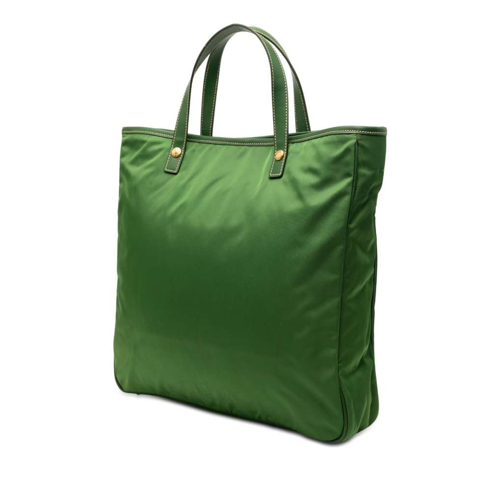 Prada Saffiano Trimmed Tessuto Logo Plate Convertible Tote Green Very good condition - Back View