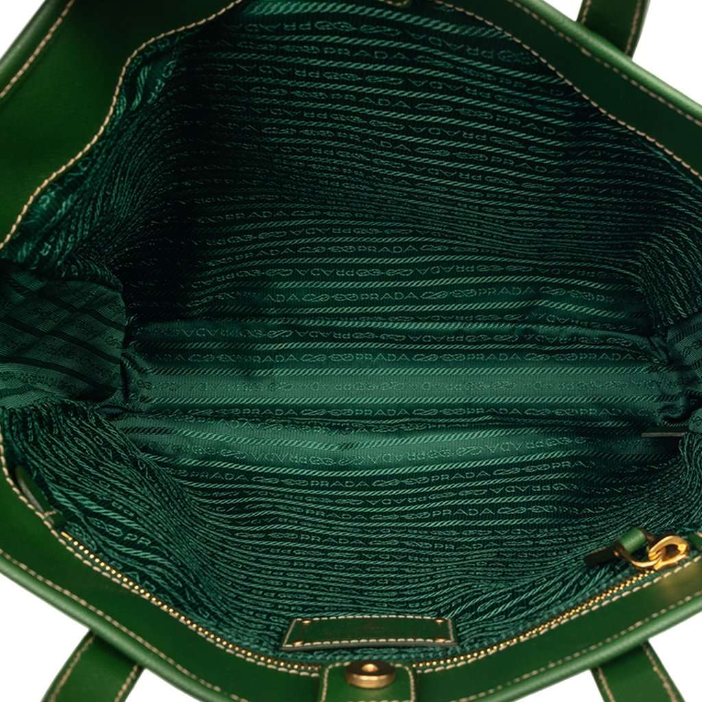 Prada Saffiano Trimmed Tessuto Logo Plate Convertible Tote Green Very good condition - Model View