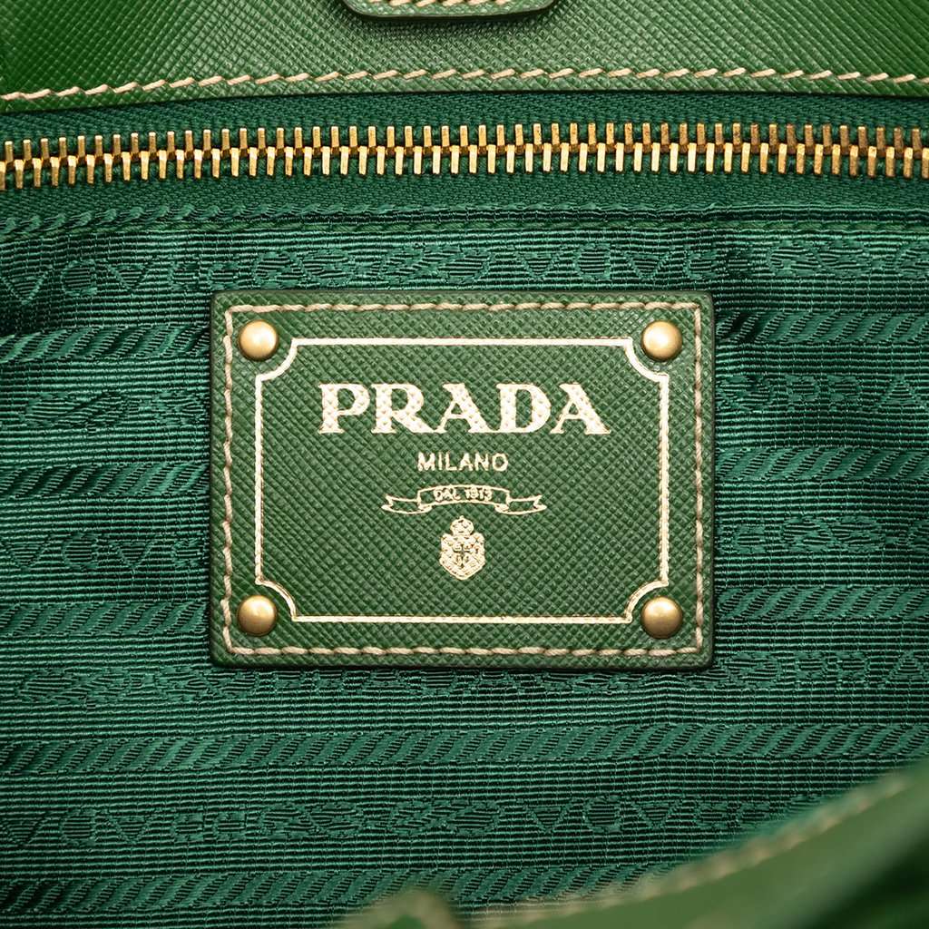 Prada Saffiano Trimmed Tessuto Logo Plate Convertible Tote Green Very good condition - Box View