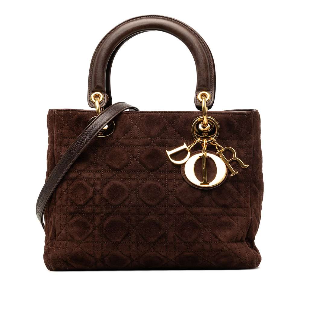 Dior Medium Suede Cannage Lady Dior Brown Leather Very good - Front View