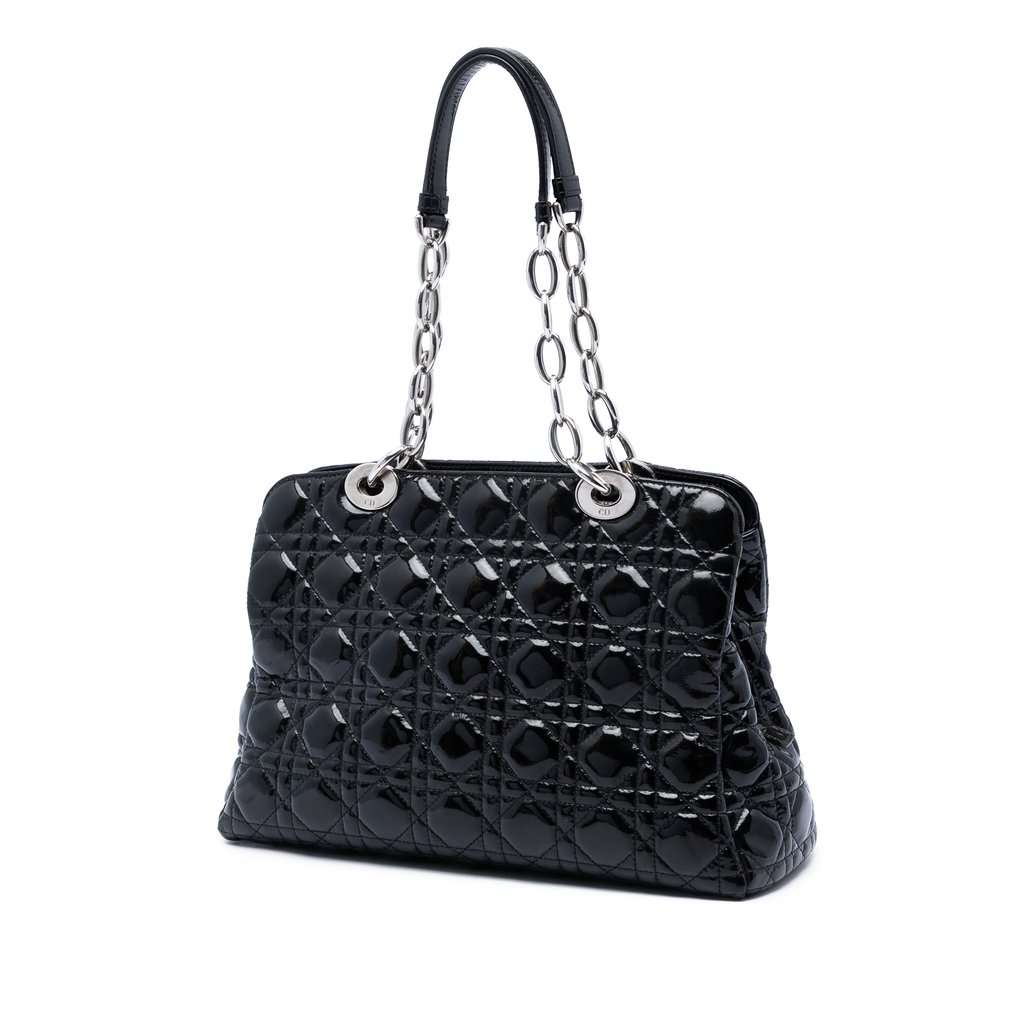 Dior Medium Patent Cannage Lady Dior Soft Shopping Tote Black Leather Very good condition - Back View