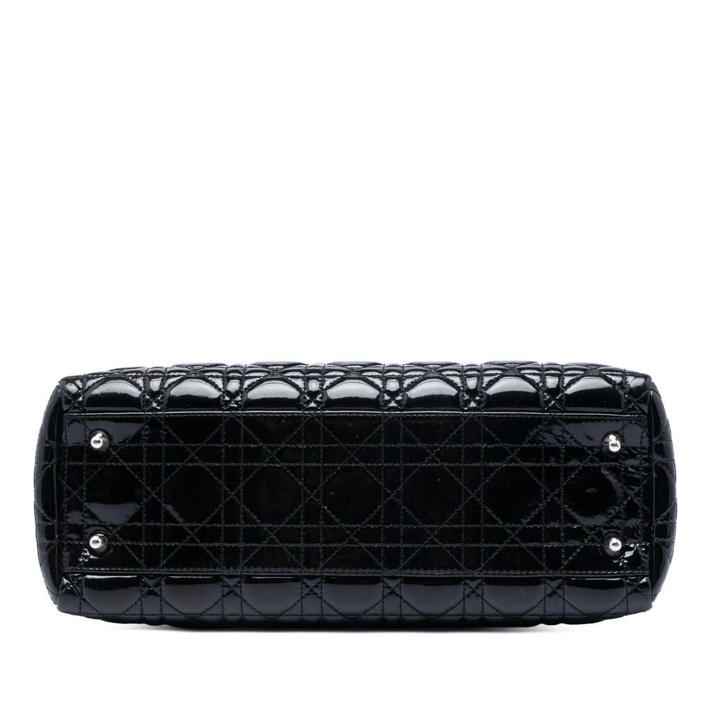 Dior Medium Patent Cannage Lady Dior Soft Shopping Tote Black Leather Very good condition - Inside View
