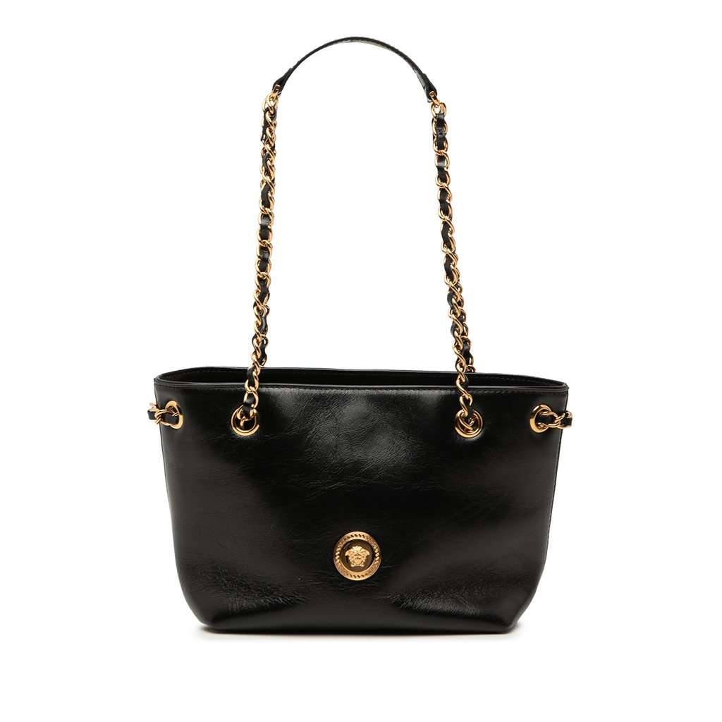 Versace Leather La Medusa Shoulder Bag Black Leather Very good condition - Front View