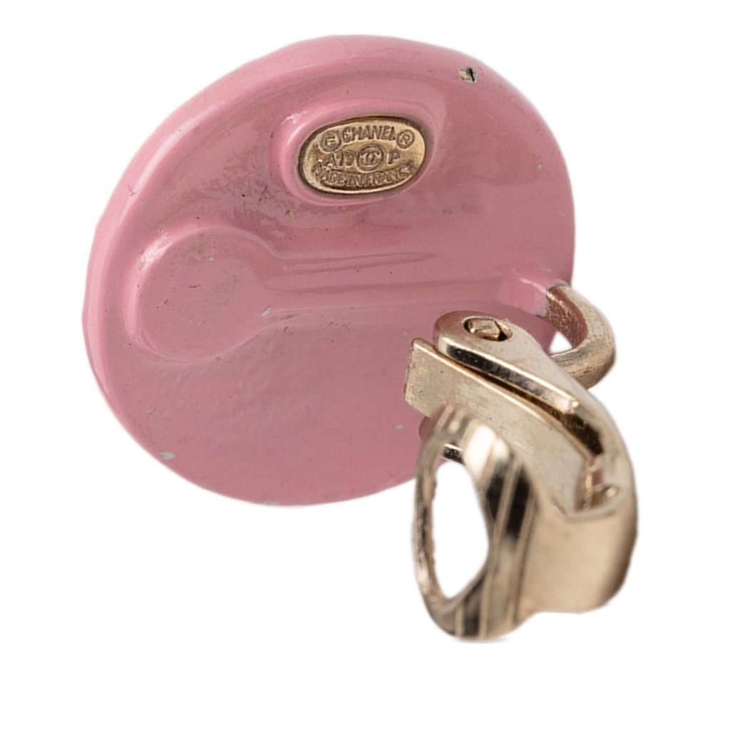 Chanel CC Gold Plated Enamel Clip On Earrings Pink Very good - Inside View