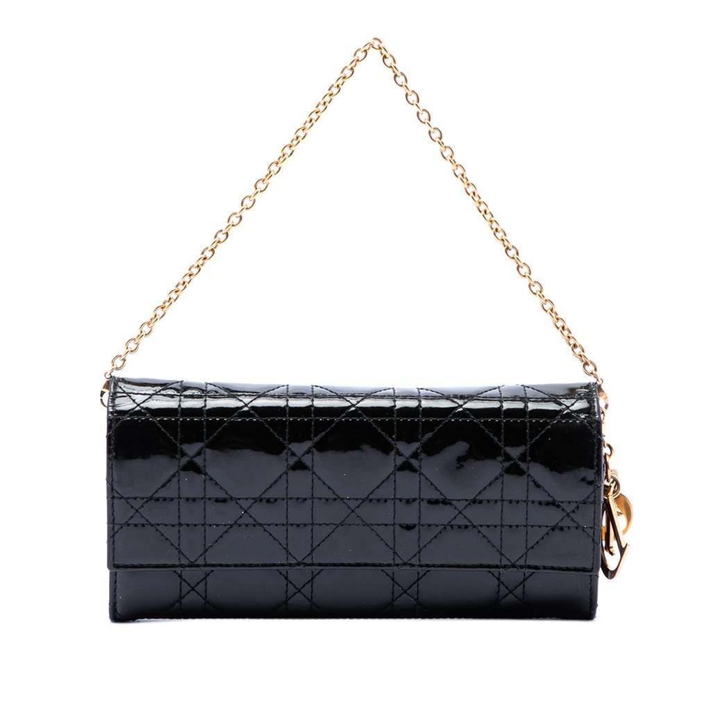 Dior Patent Cannage Lady Dior Wallet On Chain Black Leather Very good condition - Front View