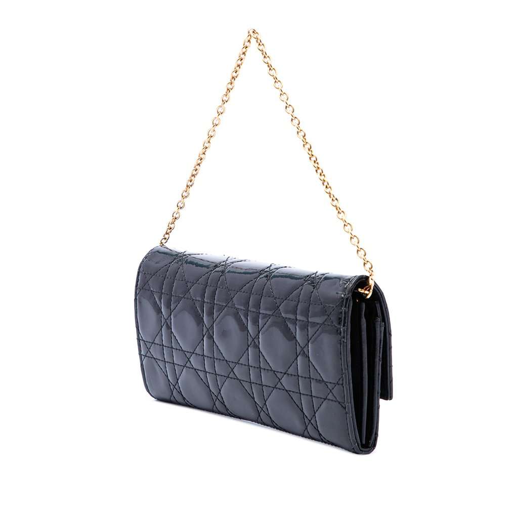 Dior Patent Cannage Lady Dior Wallet On Chain Black Leather Very good condition - Back View