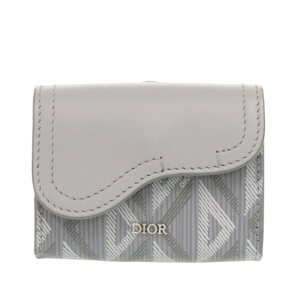 Dior Coated Canvas CD Diamond Saddle Card Holder Silver Very good - Front View
