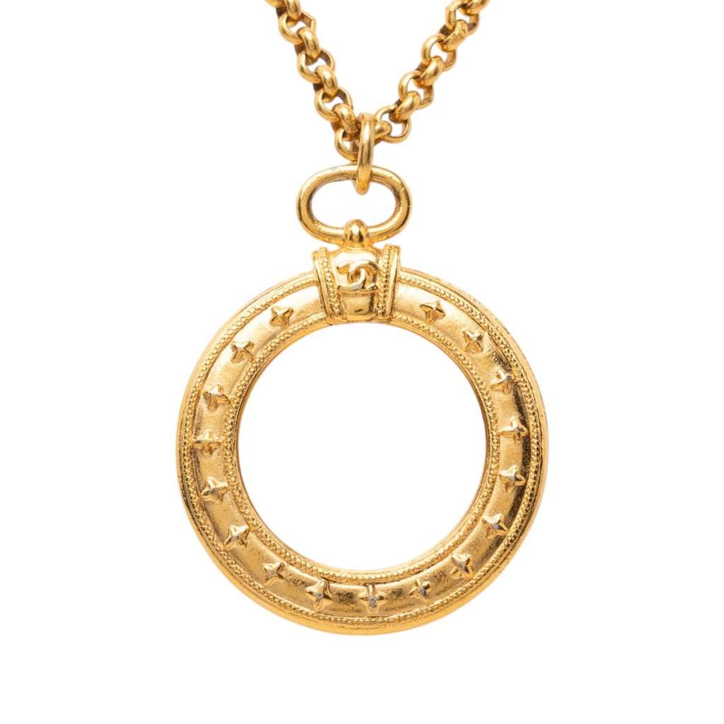 Chanel CC Gold Plated Magnifying Glass Pendant Necklace Gold Metal Very good condition - Inside View