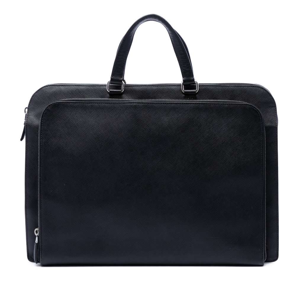 Prada Saffiano Cuir Travel Front Zip Pocket Briefcase Black Leather Very good condition - Front View