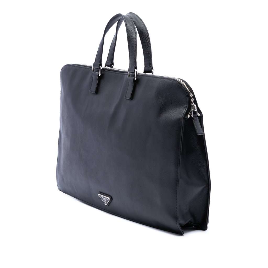 Prada Saffiano Cuir Travel Front Zip Pocket Briefcase Black Leather Very good condition - Back View