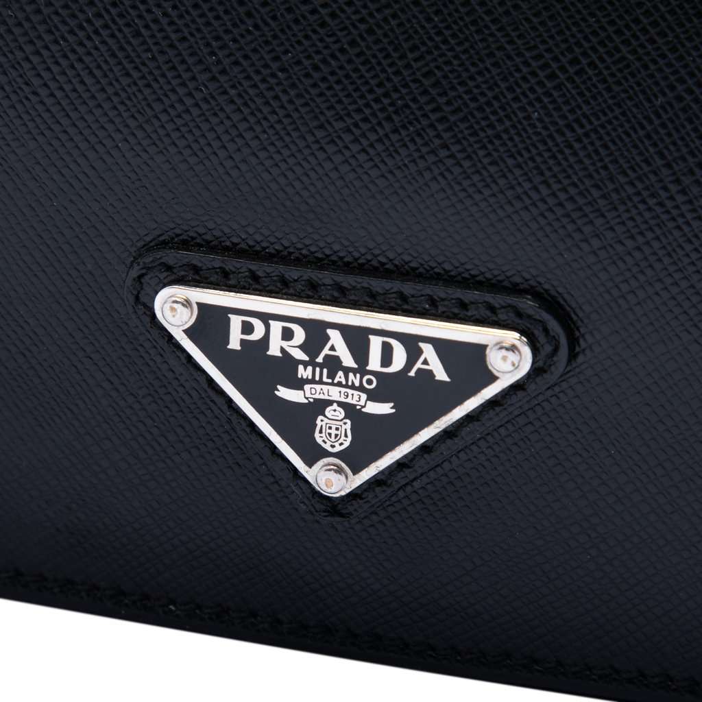 Prada Saffiano Cuir Travel Front Zip Pocket Briefcase Black Leather Very good condition - Box View