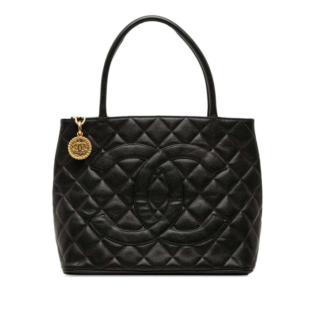 Chanel Caviar Medallion Tote Black Leather Very good - Front View