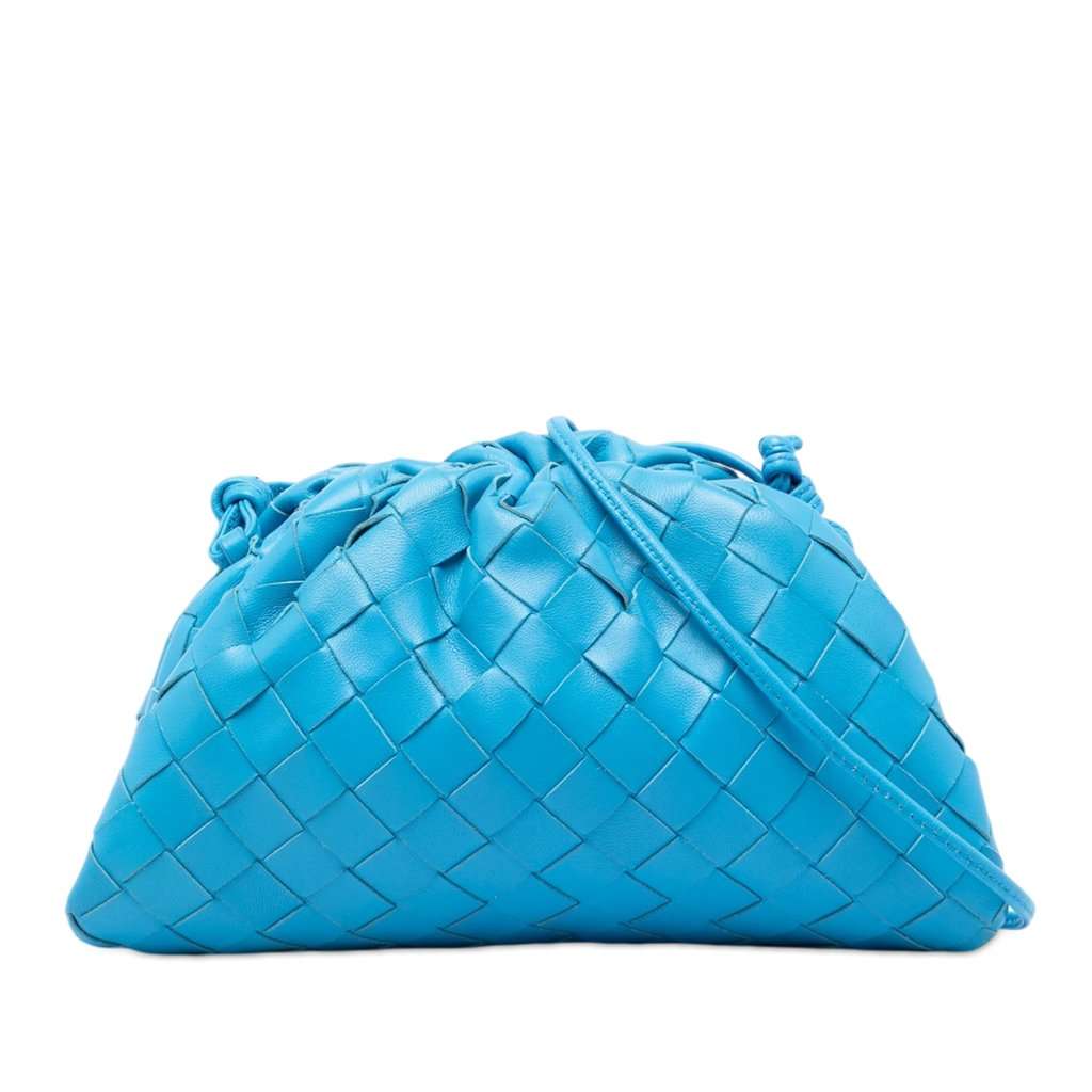 Bottega Veneta Nappa Intrecciato The Mini Pouch Crossbody Blue Leather Very good condition - Front View
