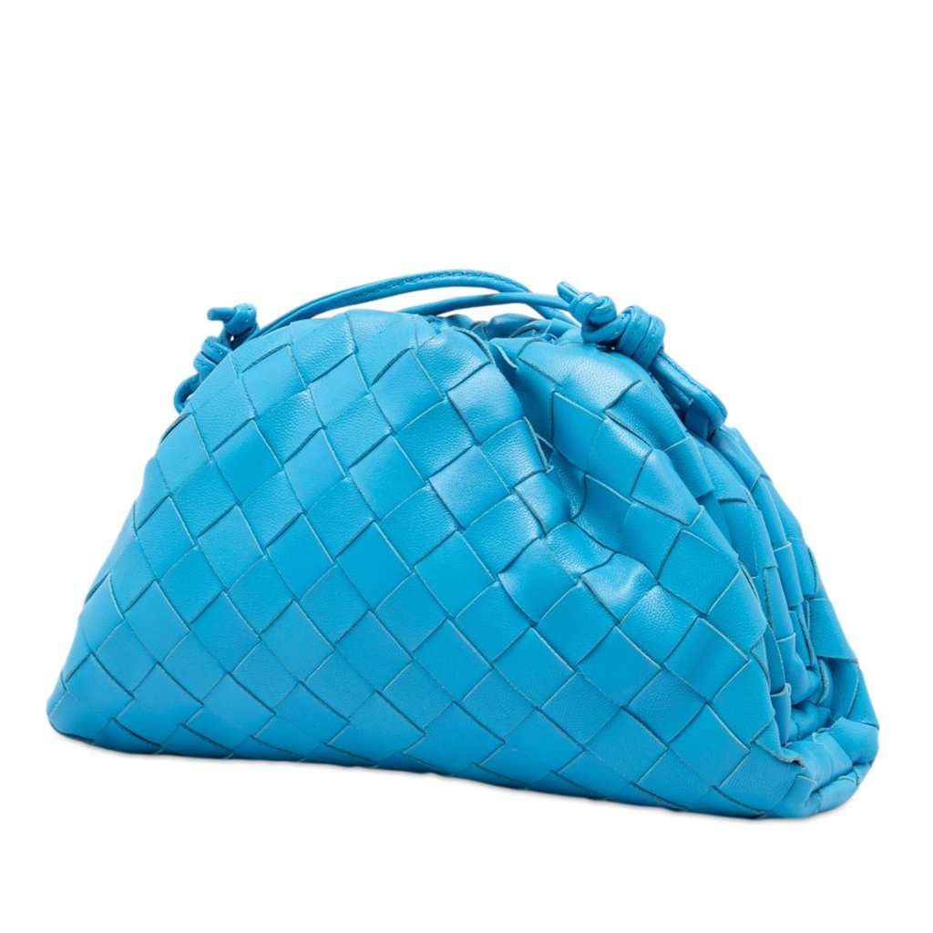 Bottega Veneta Nappa Intrecciato The Mini Pouch Crossbody Blue Leather Very good condition - Back View