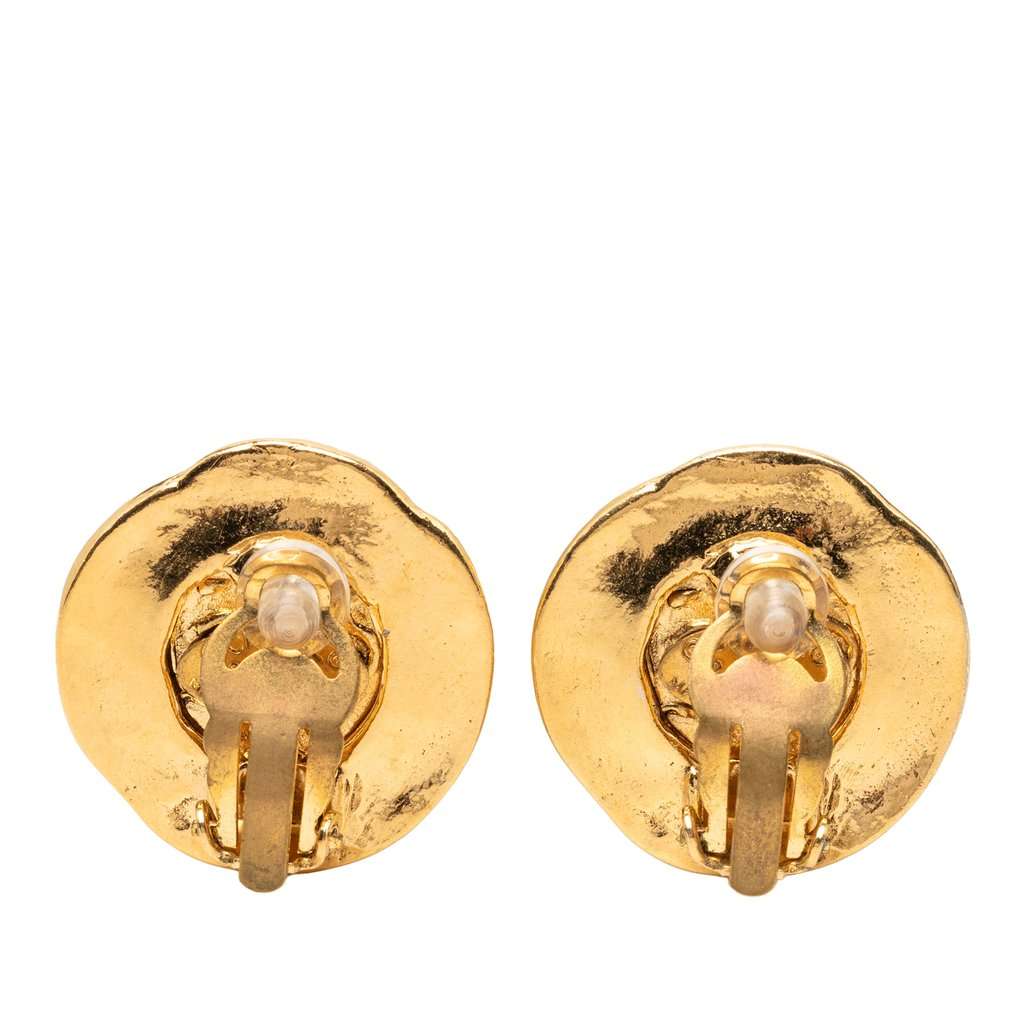 Chanel CC Gold Plated Round Clip On Earrings Gold Metal Very good condition - Back View