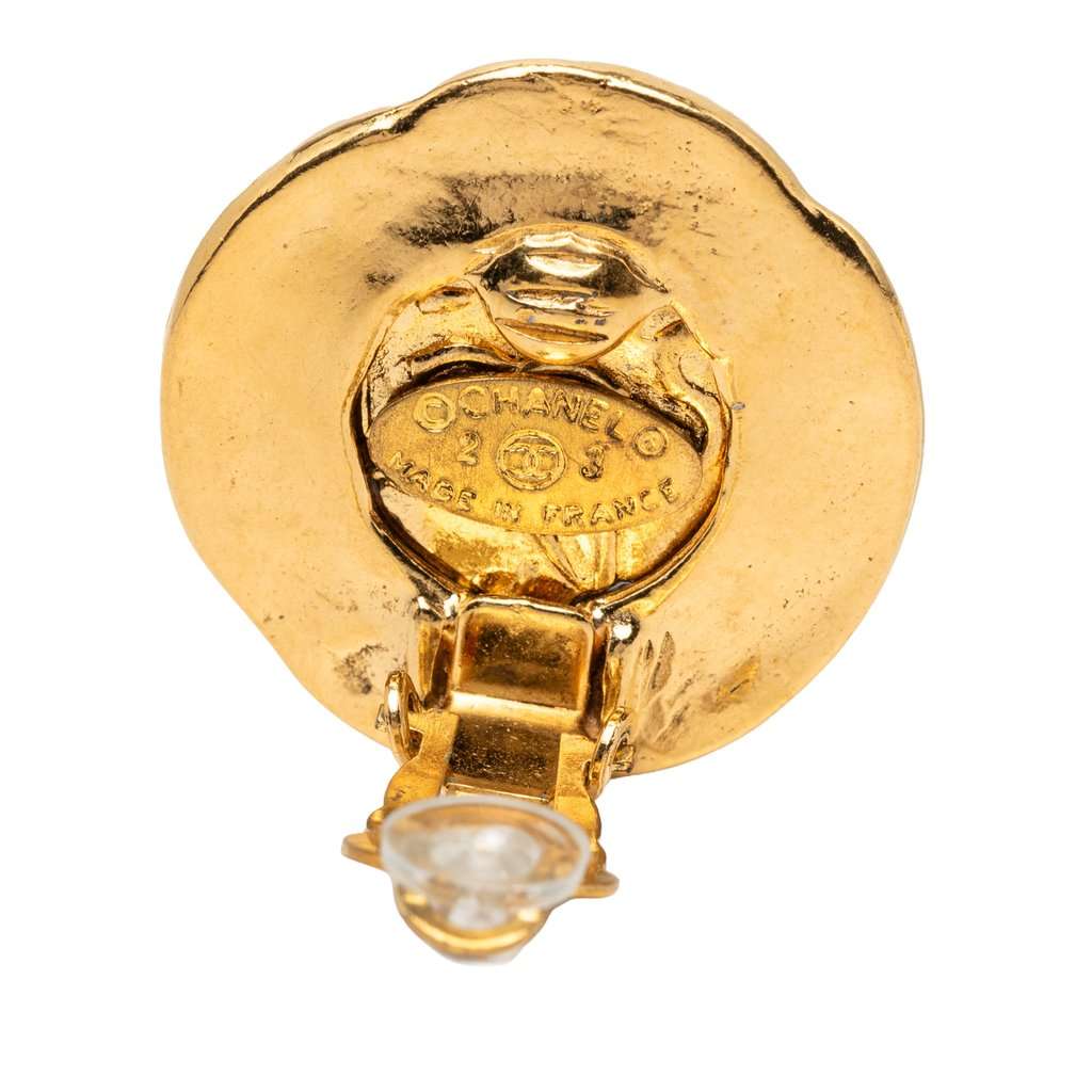 Chanel CC Gold Plated Round Clip On Earrings Gold Metal Very good condition - Inside View