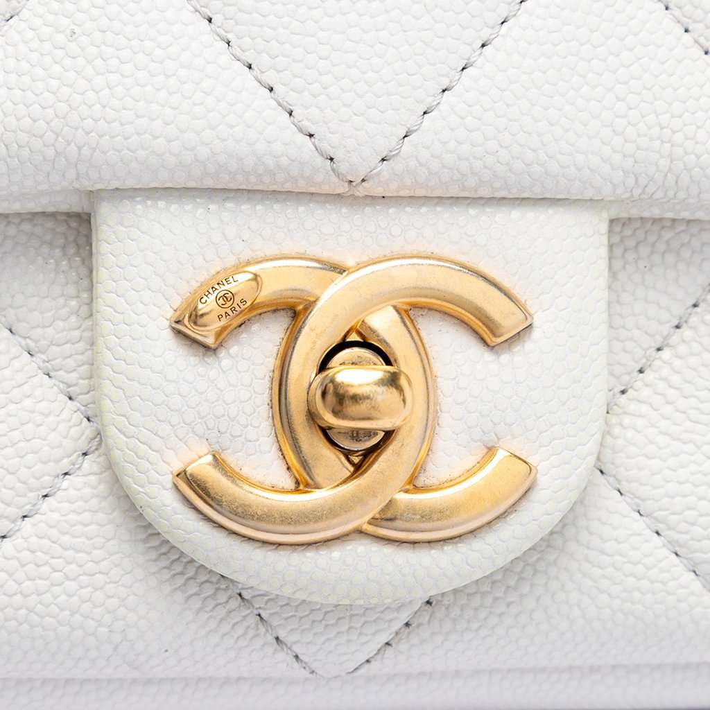 Chanel Mini Quilted Caviar Twist Your Buttons Flap White Leather Very good condition - Box View