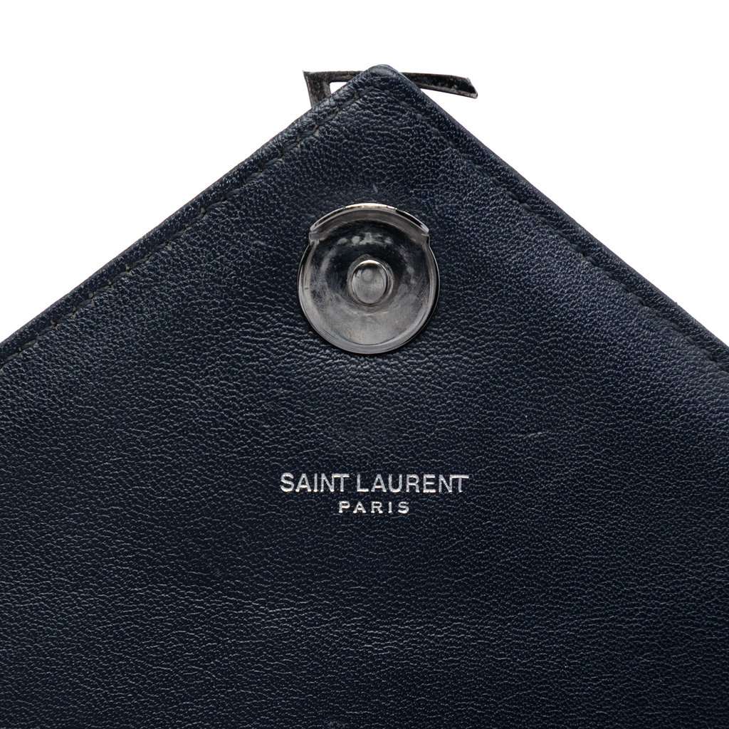 Saint Laurent Large Chevron Sheepskin Monogram College Satchel Blue Leather Very good condition - Box View
