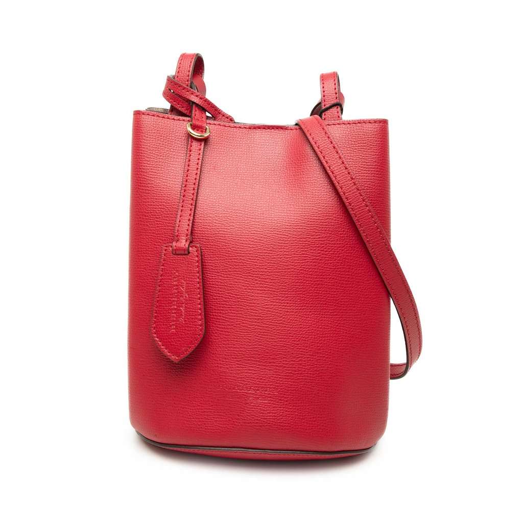 Burberry Grained Calfskin Lorne Bucket Bag Red Leather Very good condition - Front View