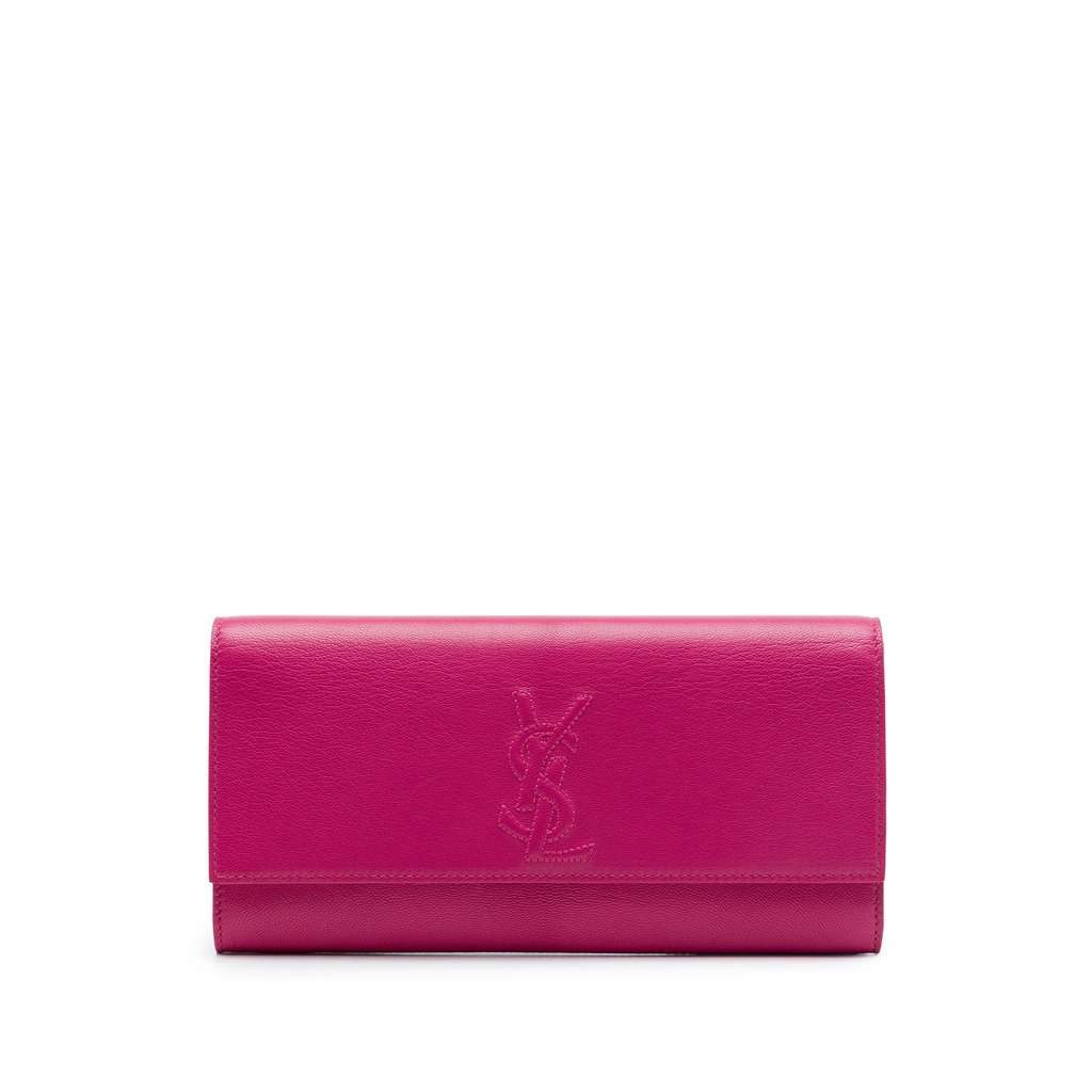 Saint Laurent Small Textured Calfskin Belle De Jour Clutch Pink Leather Very good - Front View