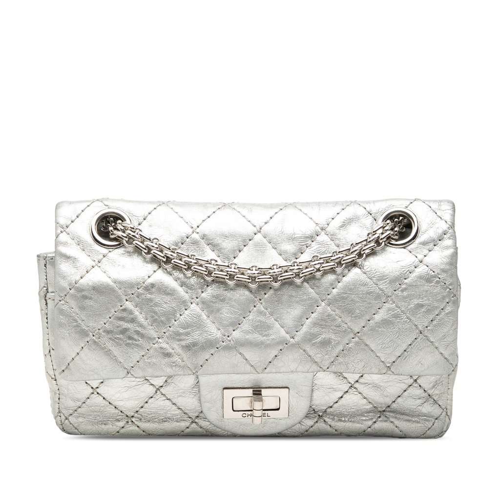Chanel Metallic Aged Calfskin Reissue 2.55 Double Flap 224 Silver Leather Very good - Front View