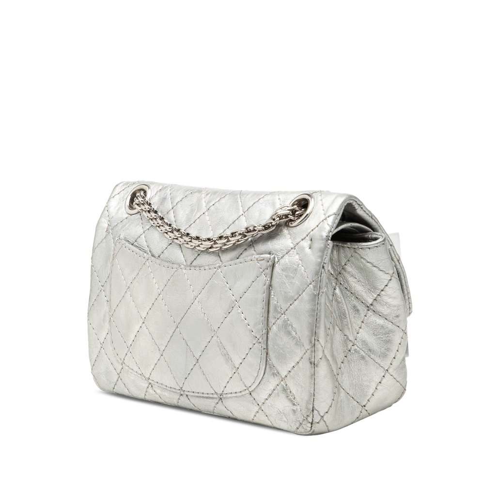 Chanel Metallic Aged Calfskin Reissue 2.55 Double Flap 224 Silver Leather Very good - Back View