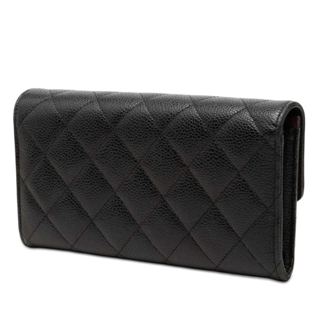 Chanel CC Quilted Caviar Flap Long Wallet Black Leather Very good condition - Back View