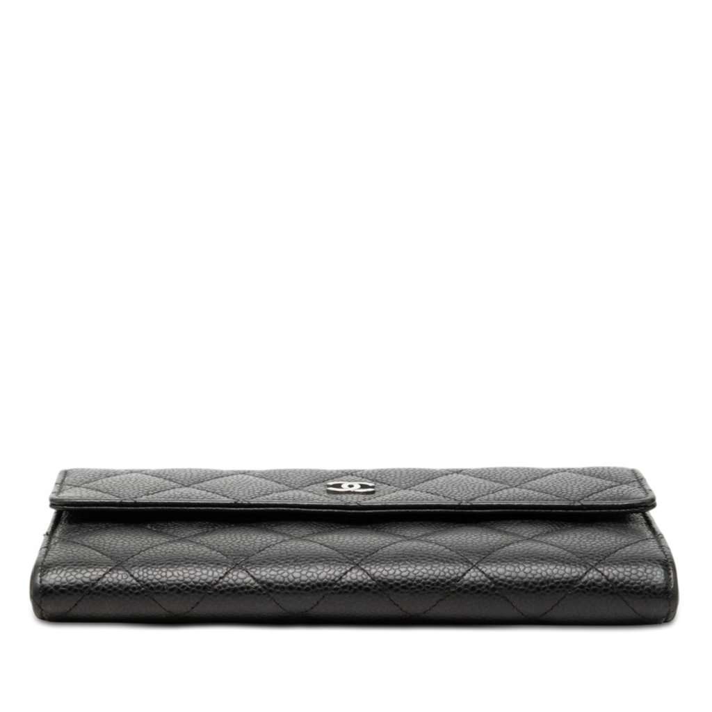 Chanel CC Quilted Caviar Flap Long Wallet Black Leather Very good condition - Inside View