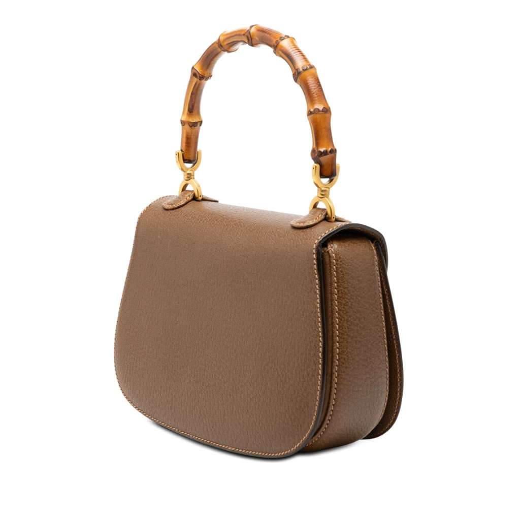 Gucci Small Grained Calfskin Bamboo Night Brown Leather Very good condition - Back View