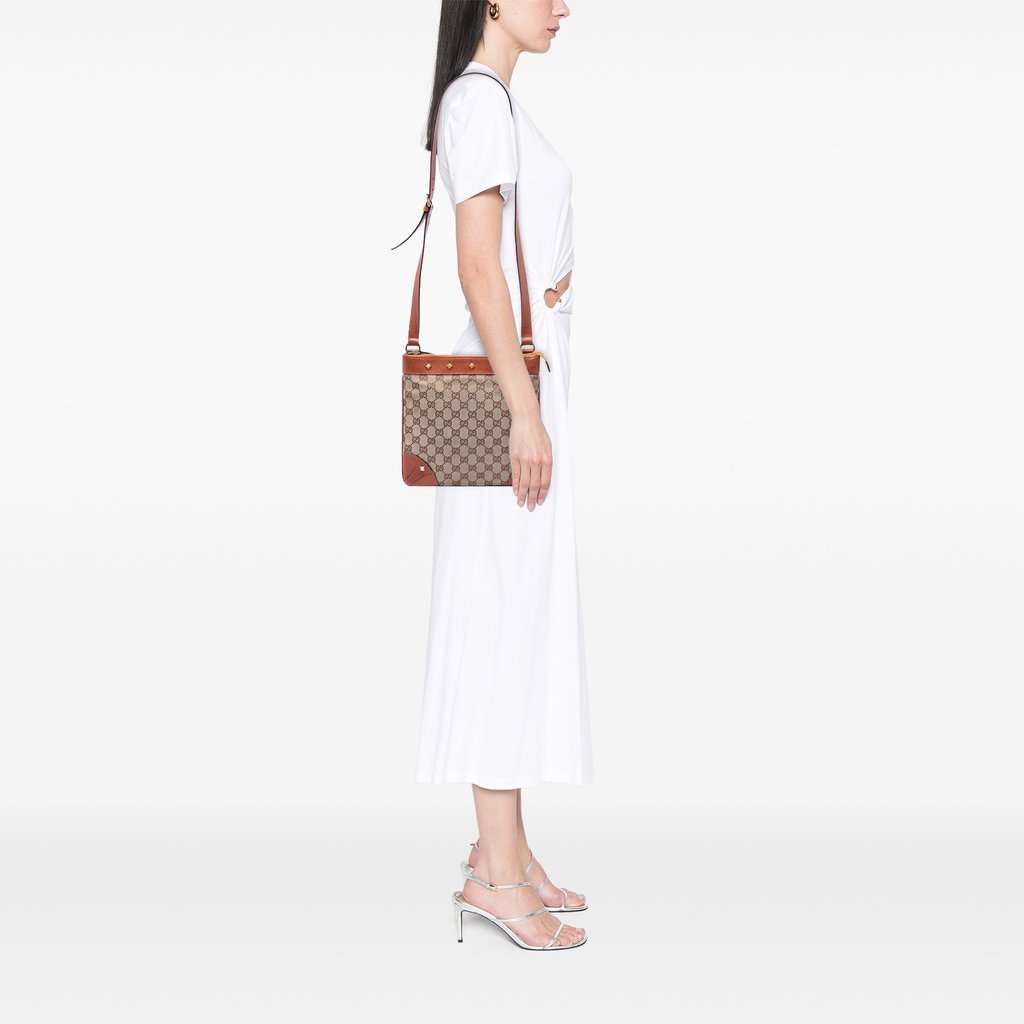 Gucci GG Canvas Nailhead Crossbody Beige Very good condition - Box View