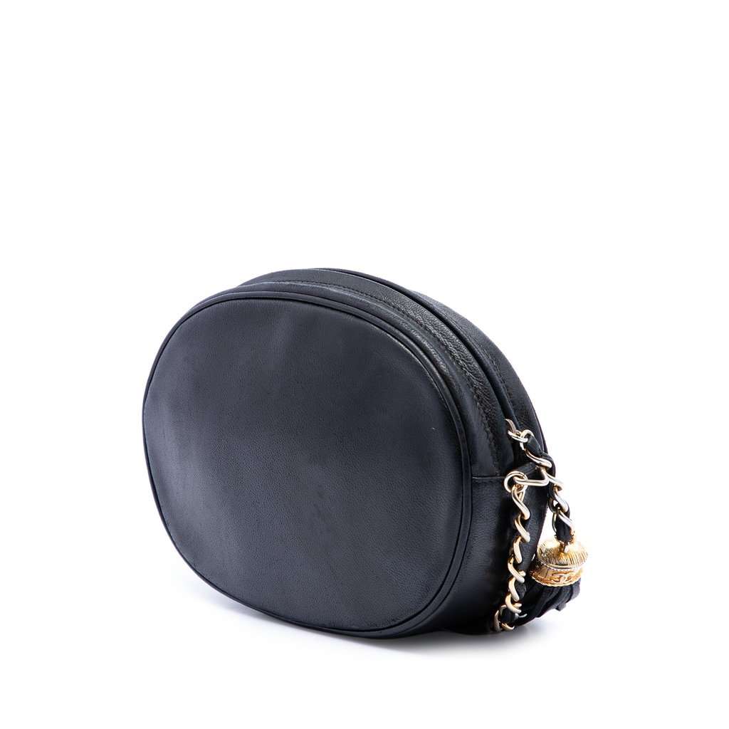 Chanel CC Lambskin Tassel Oval Camera Bag Black Leather Very good condition - Back View