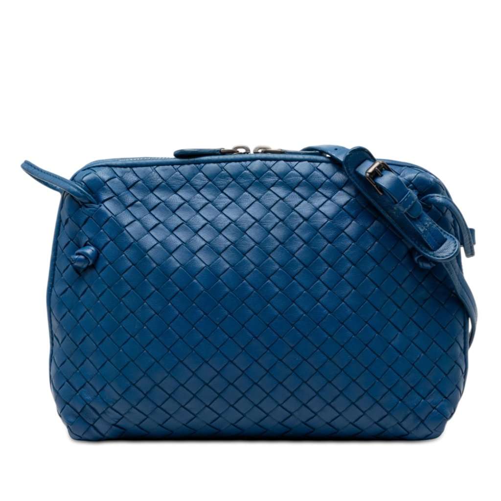 Bottega Veneta Nappa Intrecciato Nodini Crossbody Blue Leather Very good condition - Front View