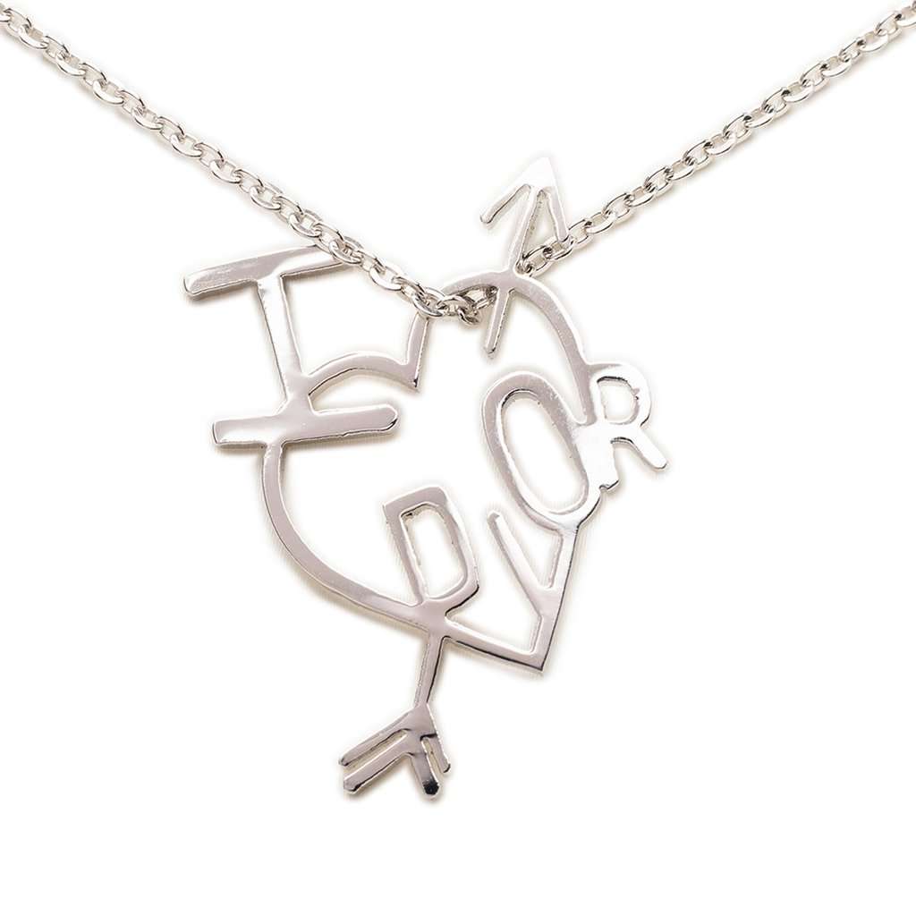 Dior Brass I Love Dior Heart Arrow Pendant Necklace Silver Metal Very good - Back View