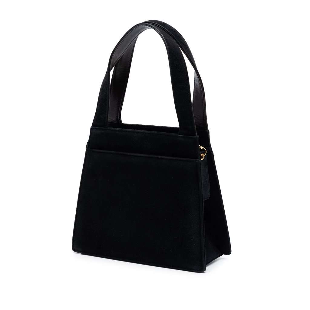 Chanel Suede Logo Handbag Black Leather Very good condition - Back View