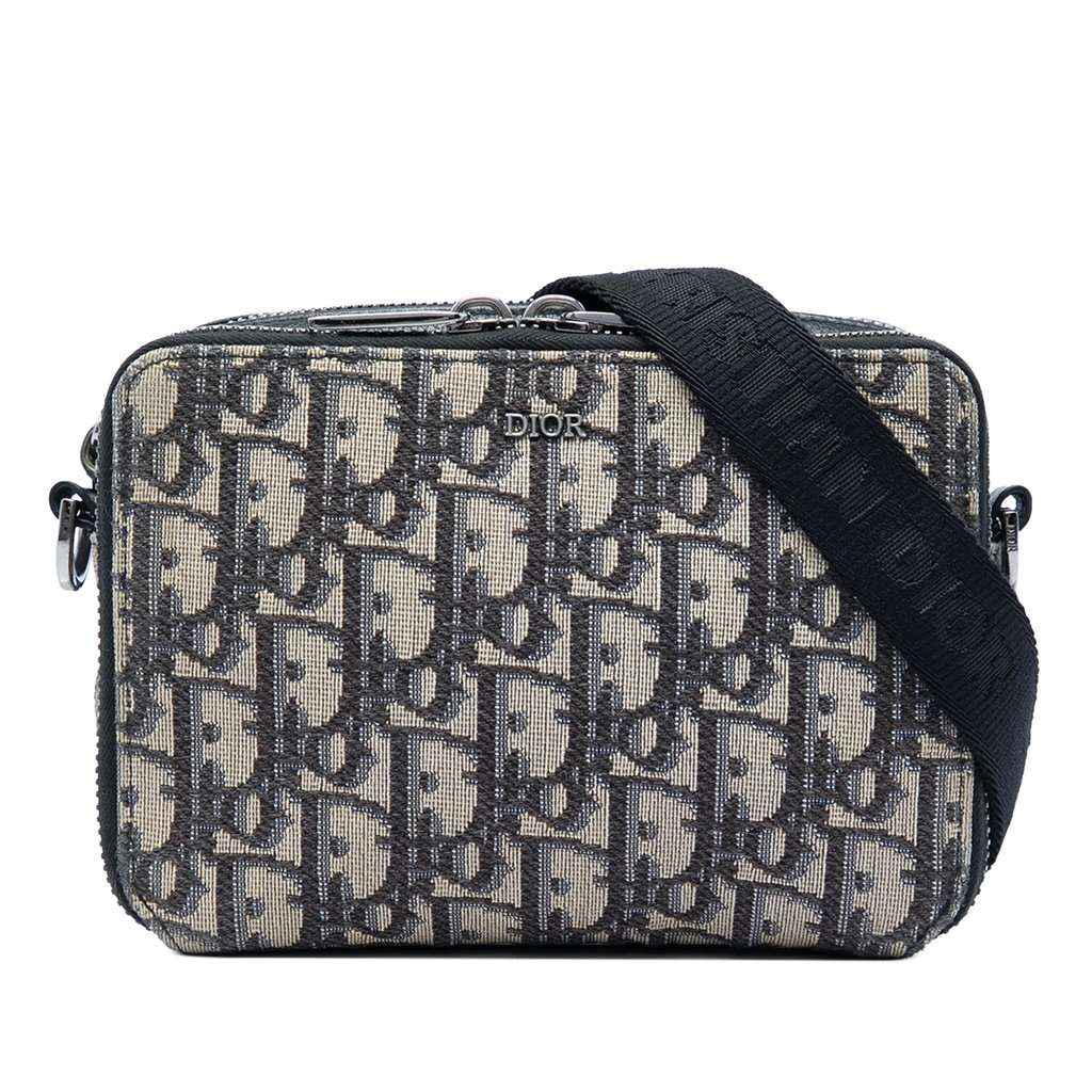 Dior Oblique Canvas Zipped Pouch with Strap Blue Very good condition - Front View