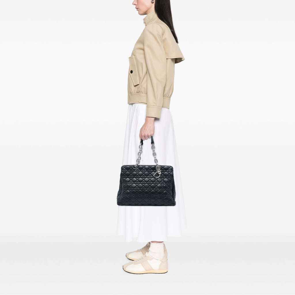 Dior Large Lambskin Cannage Soft Zipped Lady Dior Shopping Tote Black Leather Very good condition - Box View