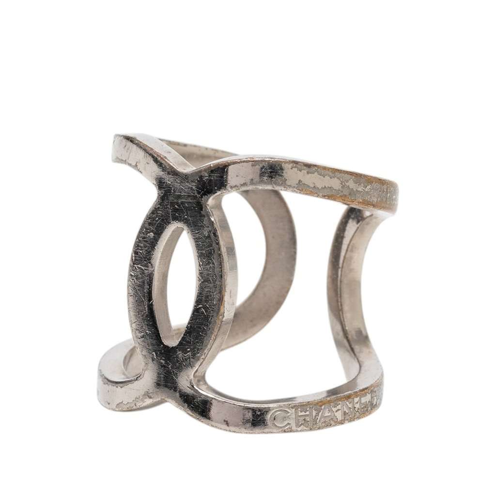 Chanel CC Brass Open Cuff Ring Silver Metal Very good - Back View