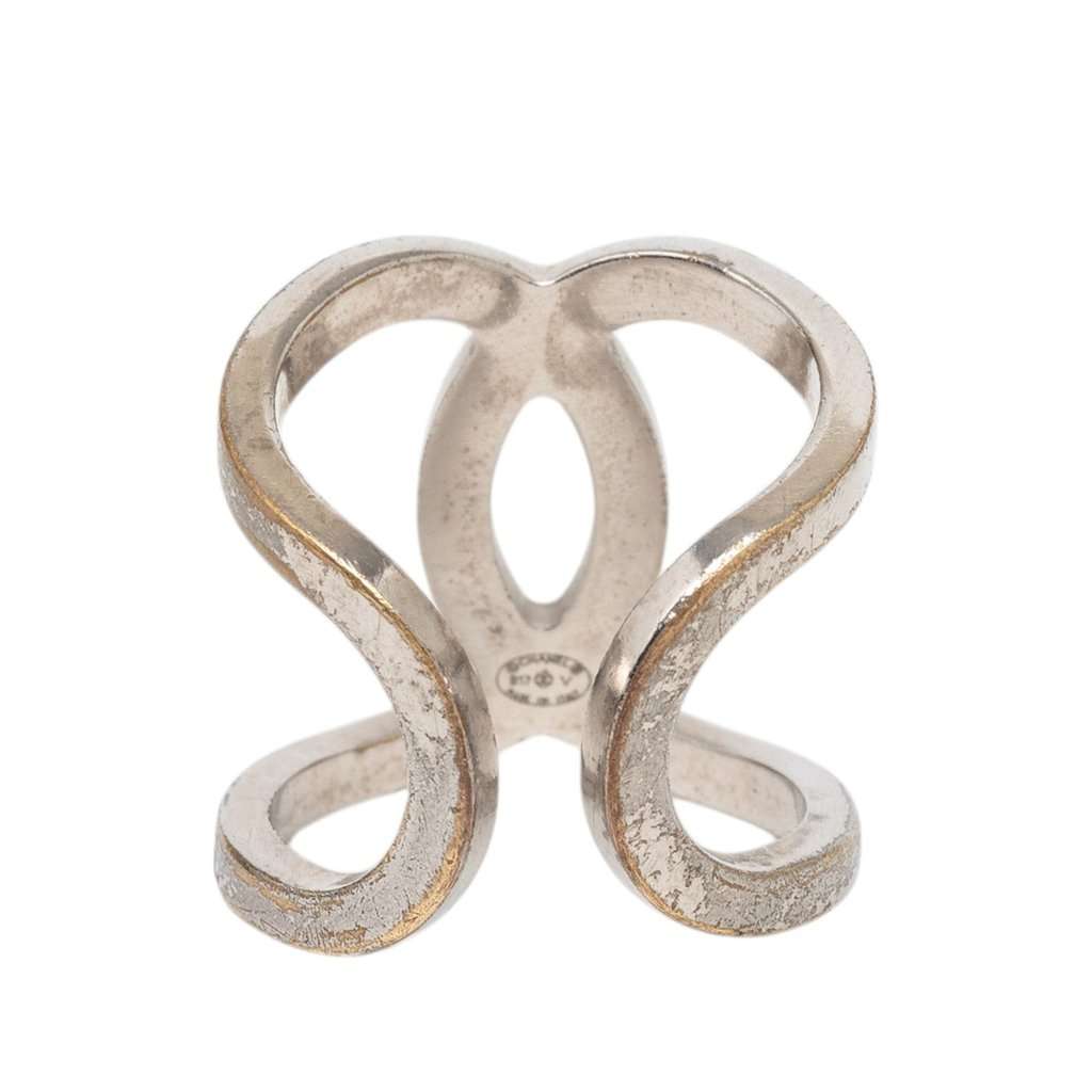 Chanel CC Brass Open Cuff Ring Silver Metal Very good - Inside View