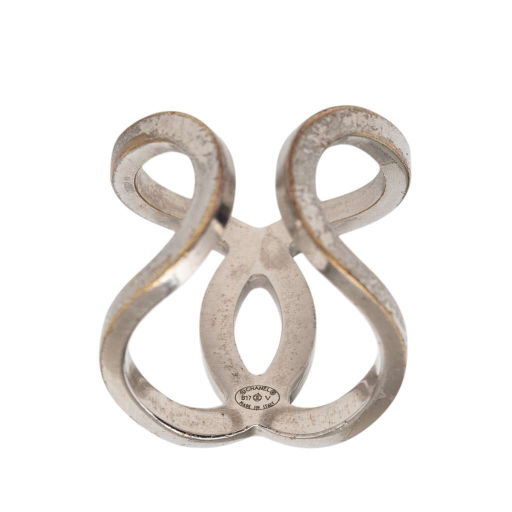 Chanel CC Brass Open Cuff Ring Silver Metal Very good - Model View