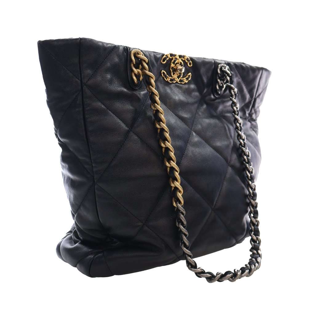 Chanel Lambskin 19 Vertical Shopping Tote Black Leather Very good condition - Back View