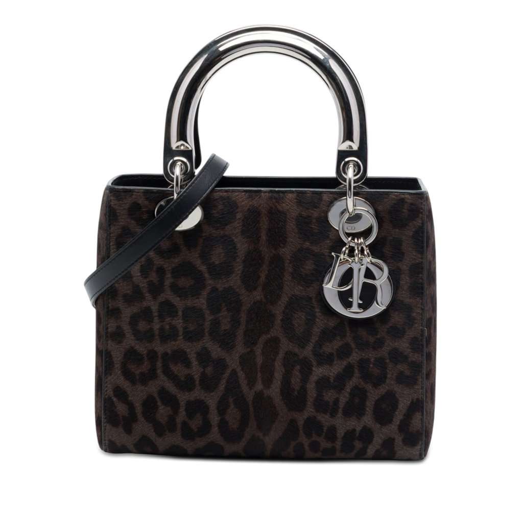 Dior Medium Pony Hair Leopard Print Lady Dior Brown Very good condition - Front View