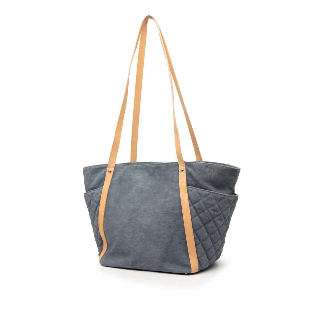 Chanel Quilted Denim CC Camellia Tote Blue Very good condition - Back View