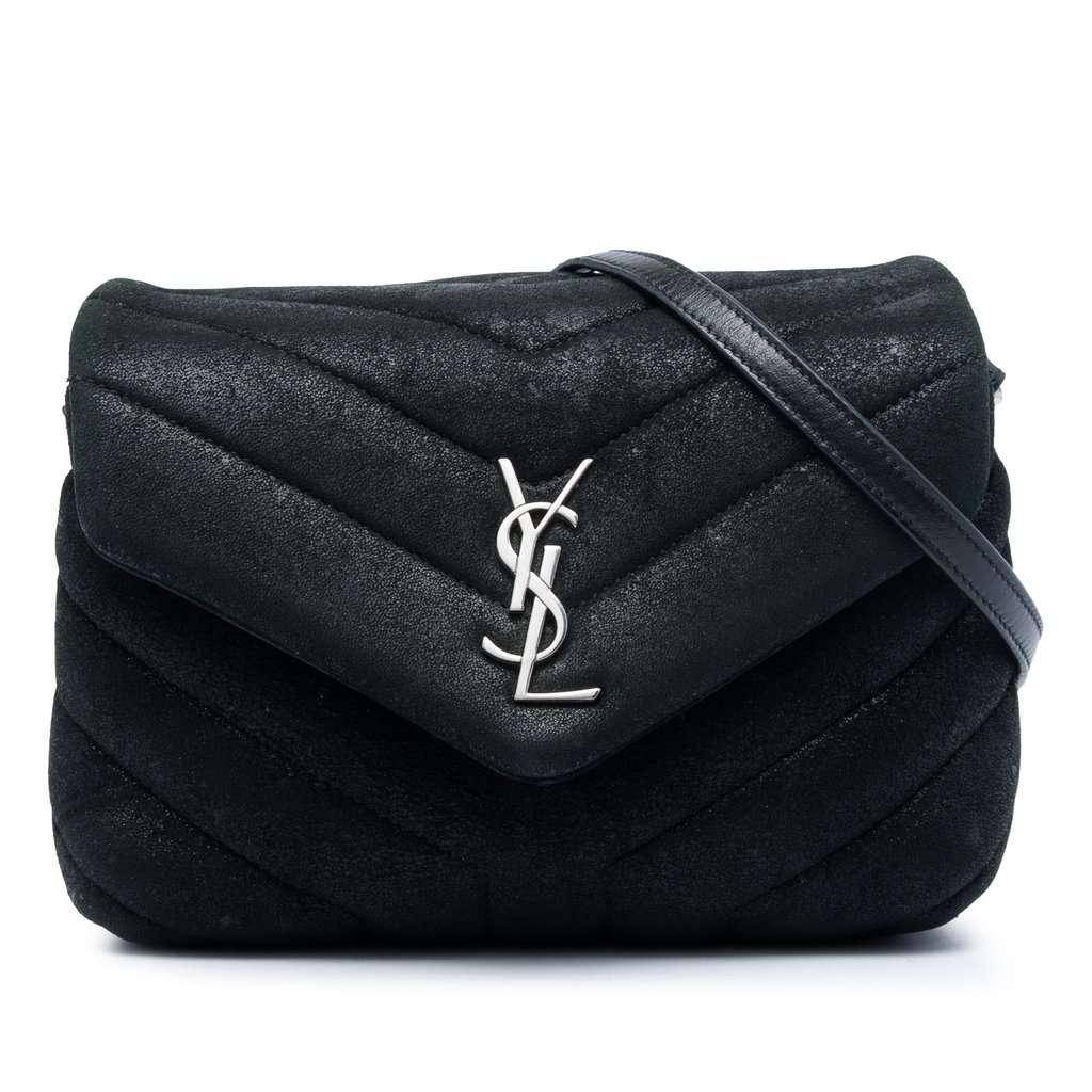 Saint Laurent Toy Matelasse Glitter Suede Monogram LouLou Crossbody Black Leather Very good - Front View