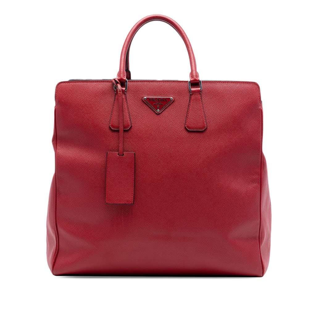Prada Saffiano Lux Double Handle Shopping Tote Red Leather Very good condition - Front View