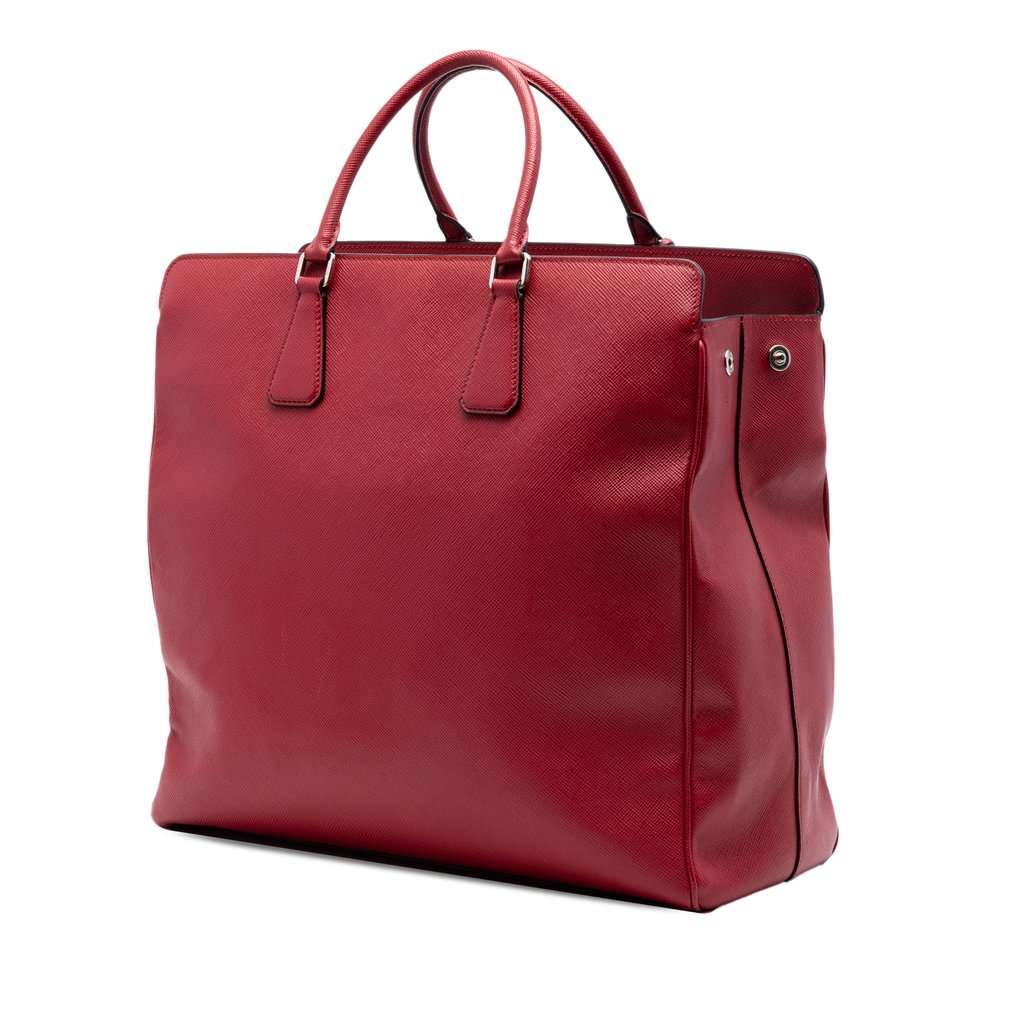 Prada Saffiano Lux Double Handle Shopping Tote Red Leather Very good condition - Back View