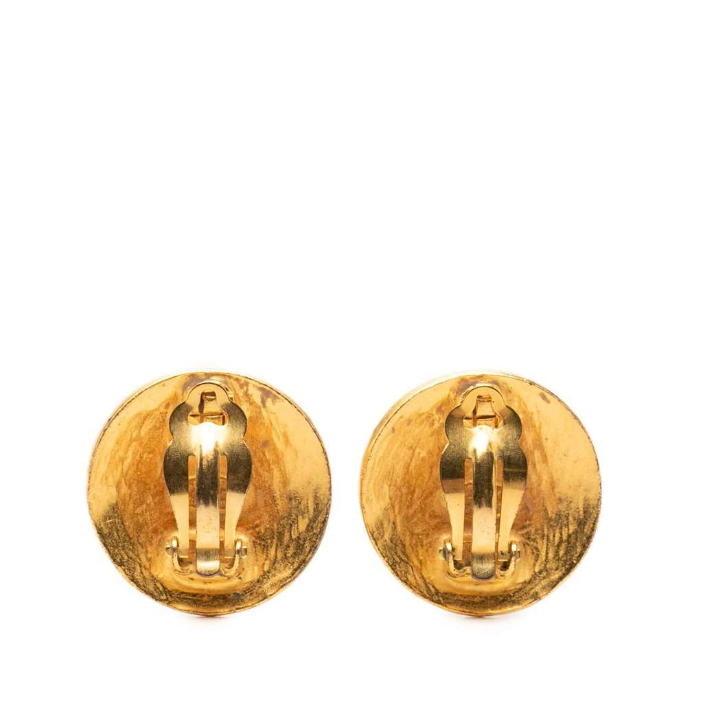 Chanel CC Gold Plated Grapevine Round Clip On Earrings Gold Metal Very good condition - Back View