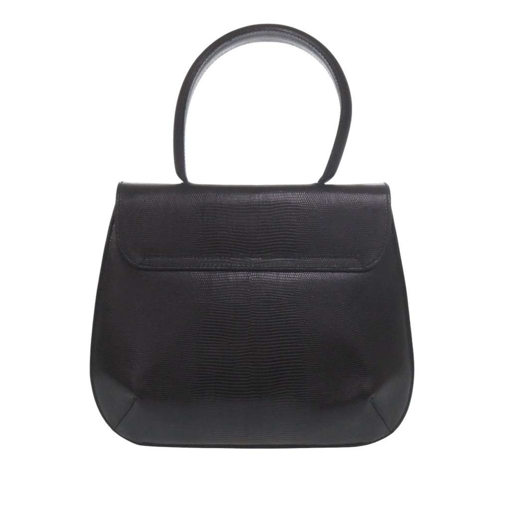 Salvatore Ferragamo Lizard Embossed Leather Top Handle Bag Black Leather Very good condition - Back View