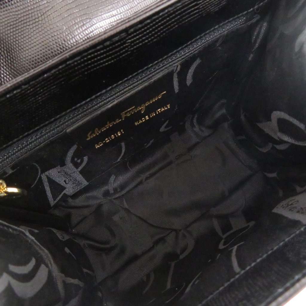 Salvatore Ferragamo Lizard Embossed Leather Top Handle Bag Black Leather Very good condition - Model View