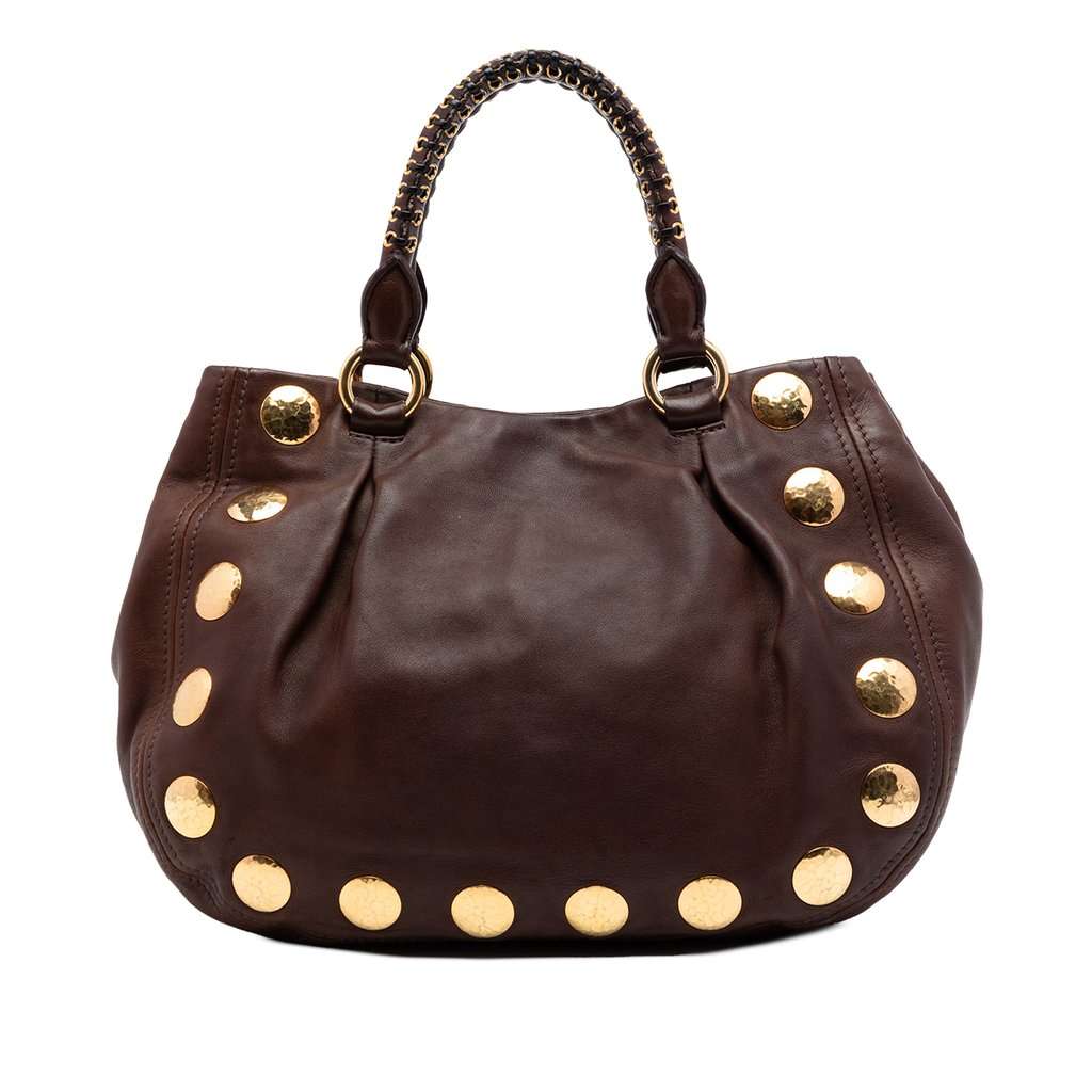 Miu Miu Studded Leather Top Handle Bag Brown Leather Very good condition - Front View