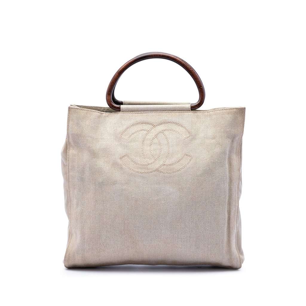 Chanel CC Canvas Wooden Handle Tote Beige Very good condition - Front View